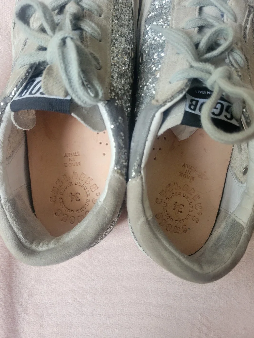 Kids Golden Goose Super Star With Silver Glitter And Suede Details